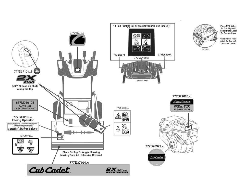 Label Map Diagram and Parts List for 2X30-INCHMAX (31AH8DVSB10)(2023) Cub Cadet Snow Blower